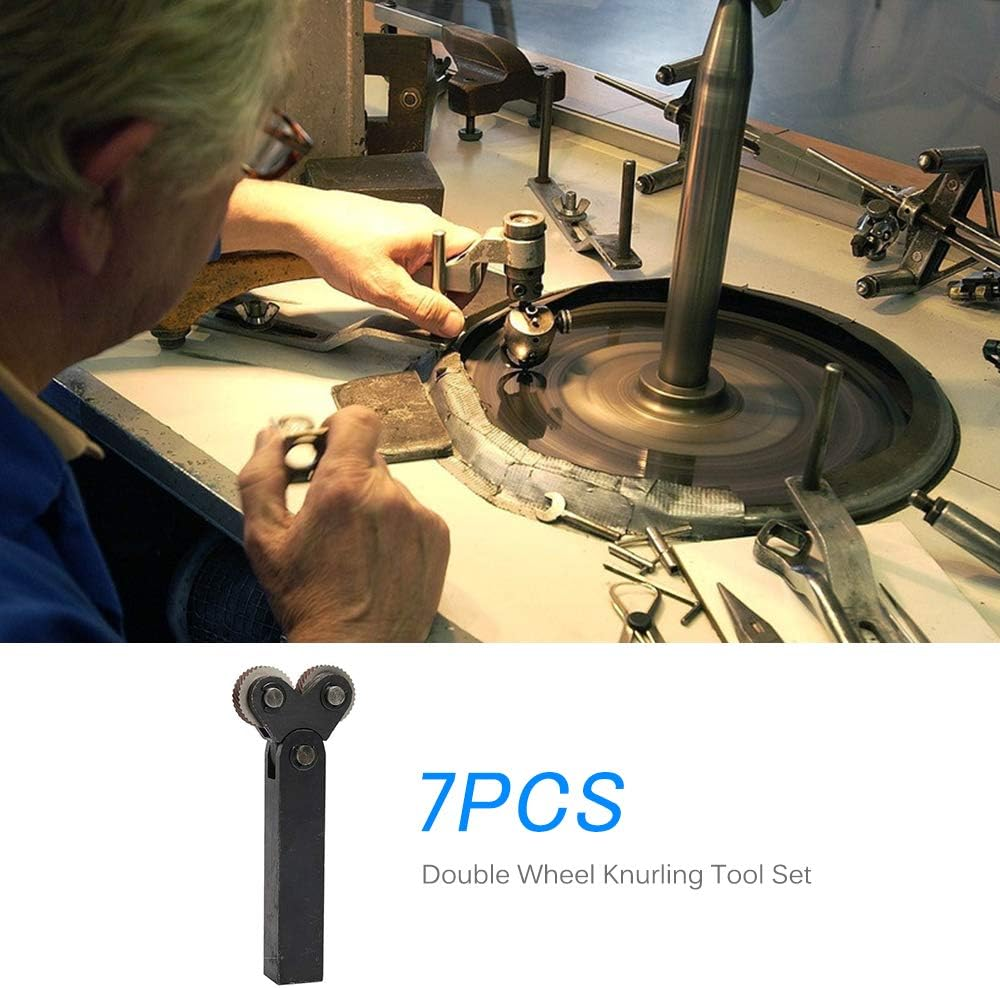 7Pcs Steel Dual Wheel Knurling Tool Set with 0.5Mm 1Mm 2Mm Wheel Linear Knurl Kit Lathe Cutter Wheel Knurling Set image number 3