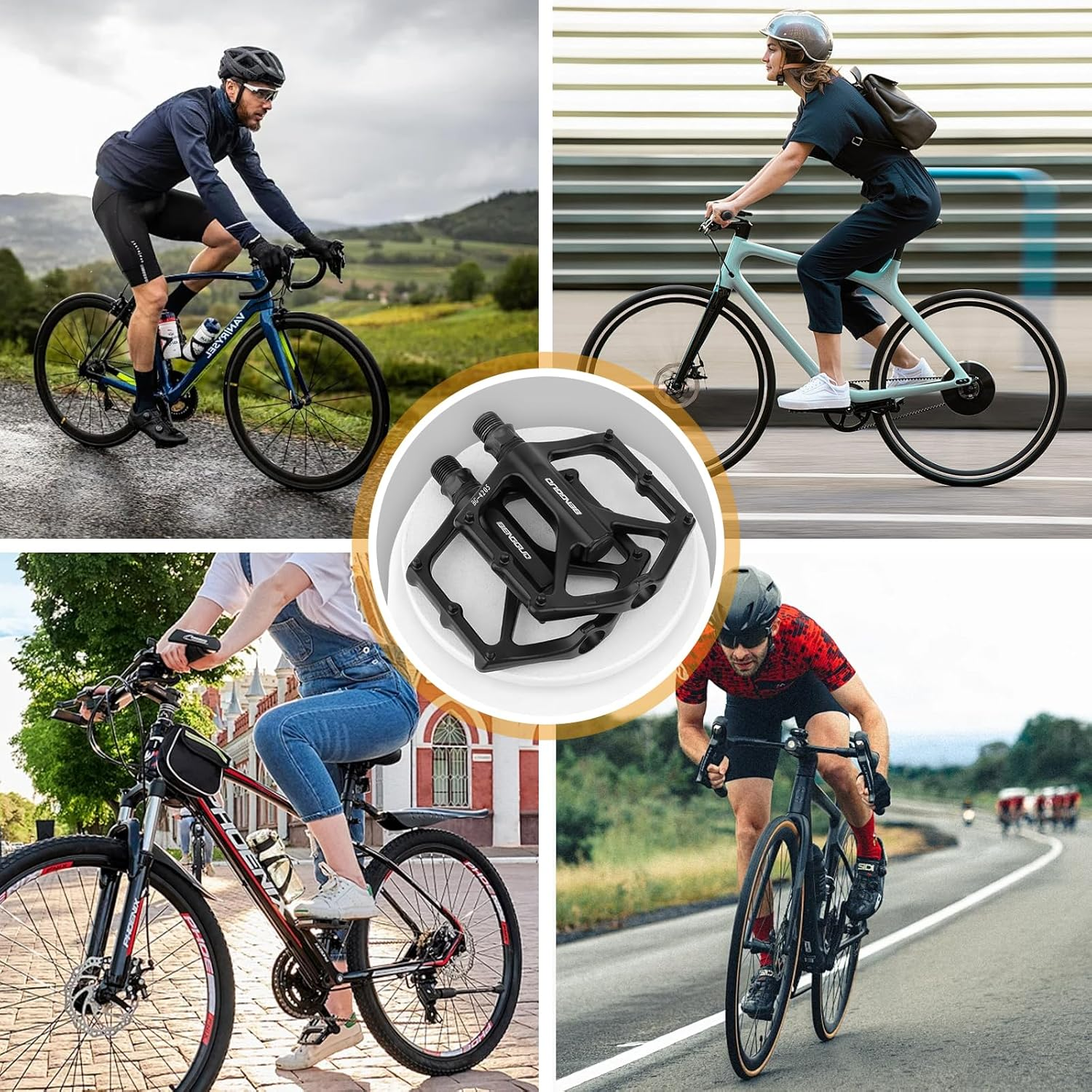 Bike Pedals, Mountain Bike Pedals, Aluminum Alloy Bicycle Pedals, 9/16" Sealed Bearings Road Bike Pedals, Lightweight Bicycle Flat Pedals with Anti-Skid Nails for Road Mountain BMX MTB Bike