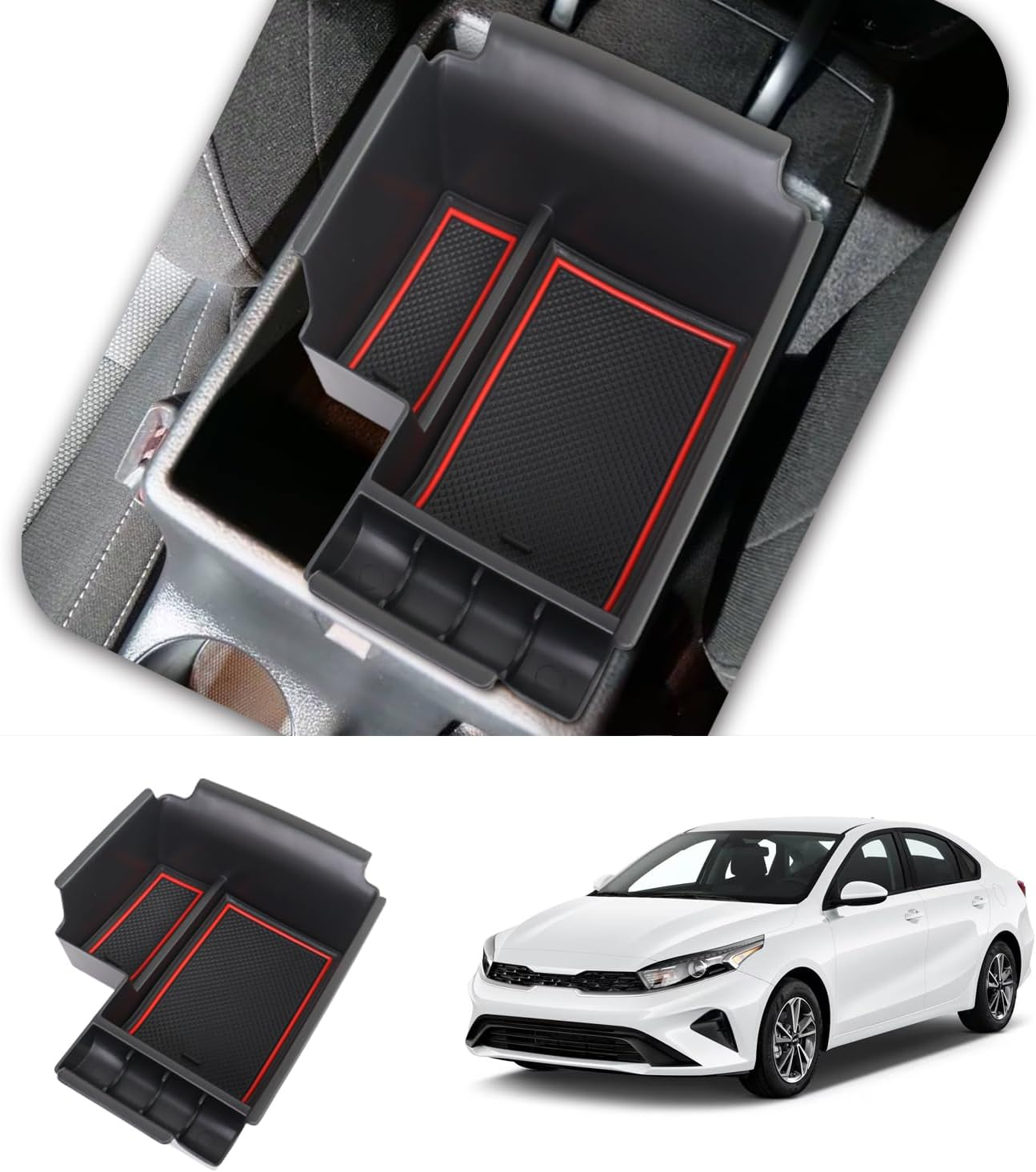 AFEISOL Center Console Organizer Tray Compatible with 2019-2024 Kia Forte GT/FE/EX/LX/LXS Interior Accessories, Insert Armsert Storage Box (Red)