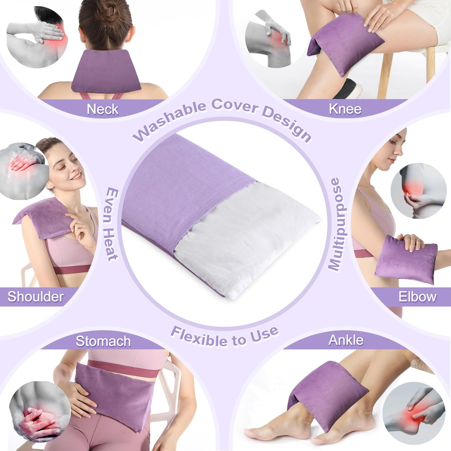 Suzzipad Heating Pad Microwavable for Pain Relief with Washable Cover, 7 X12" Reusable Heat Pad for Shoulder, Belly, Elbow, Knee, Moist Heat Pack for Period Cramps, Arthritis, Joint Pain, Sore Muscle