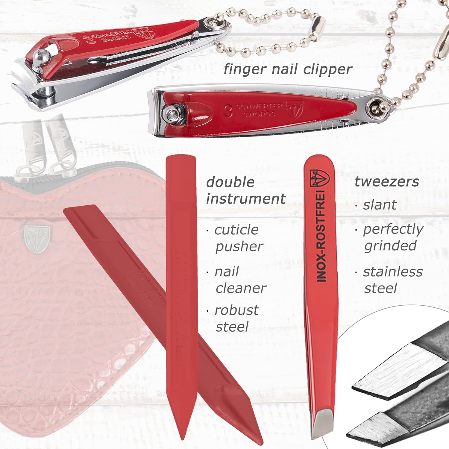 3 Swords Germany - Brand Quality 5 Piece Manicure Pedicure Grooming Kit Set for Professional Finger & Toe Nail Care Tweezers File Clipper Fashion Leather Case in Gift Box, Made by 3 Swords (17719) - Blue - Colored Stars image number 2