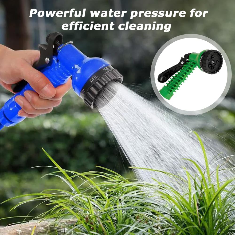 7 Function Spray Hose, Flexible Garden Hose, Expandable Water Hose, Multi Functional Garden Spray Hose,Suitable for Watering Plants Car Wash Gardening (Green, 15M)