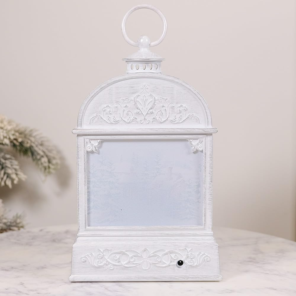 Christmas Musical Water Lantern, Vintage White with Swirling Confetti LED Lights image number 1