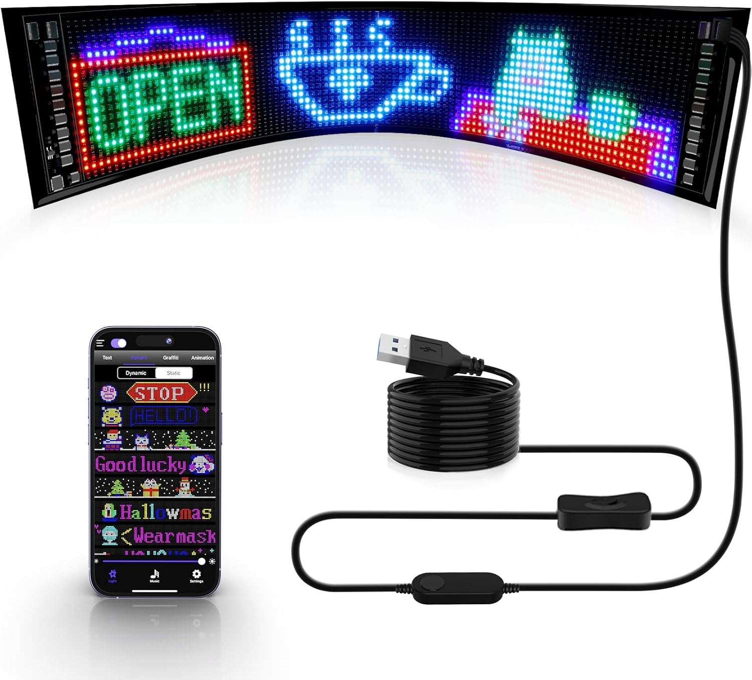 KJOY Bluetooth App Control LED Sign, 14.6''X3.6'' Flexible USB 5V LED Car Signs Programmable LED Sign Custom Text Pattern Animation Scrolling LED Display for Car Store Party Bar Hotel Concert image number 5