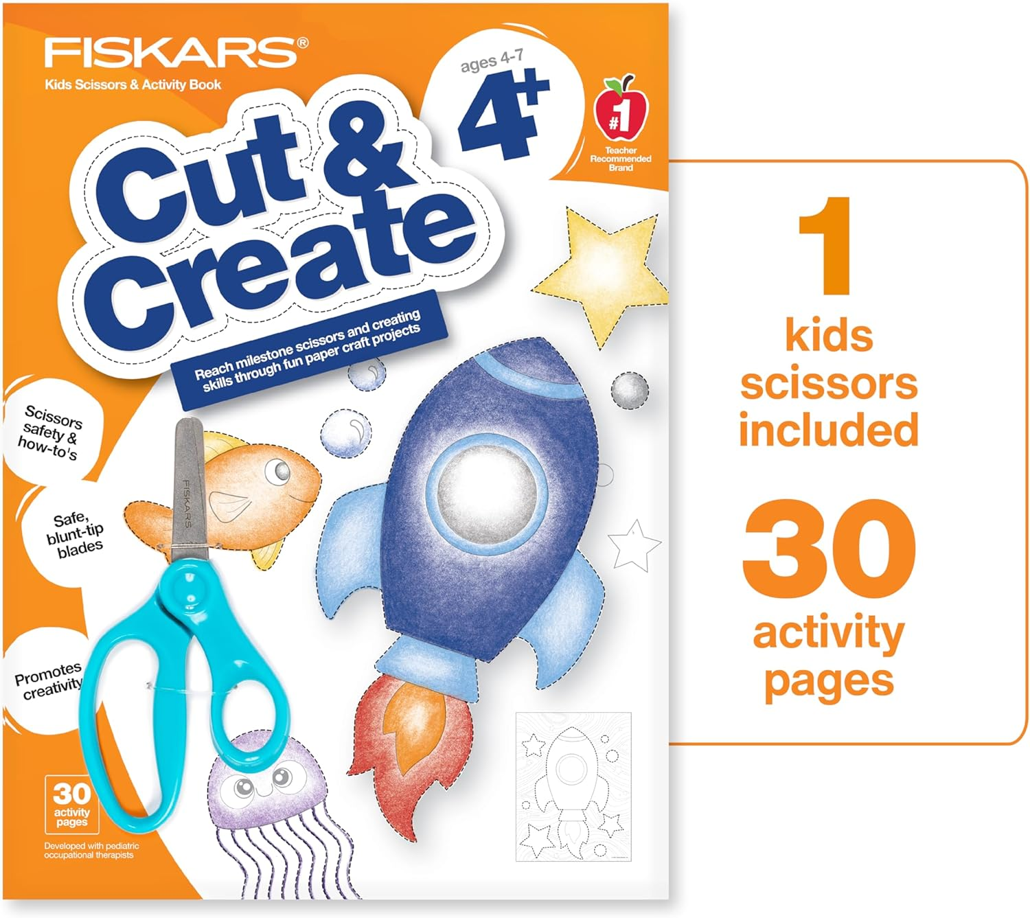 Fiskars Cut & Create Activity Book with 5In Kids Scissors - Gifts for Kids - Ages 4+ image number 1