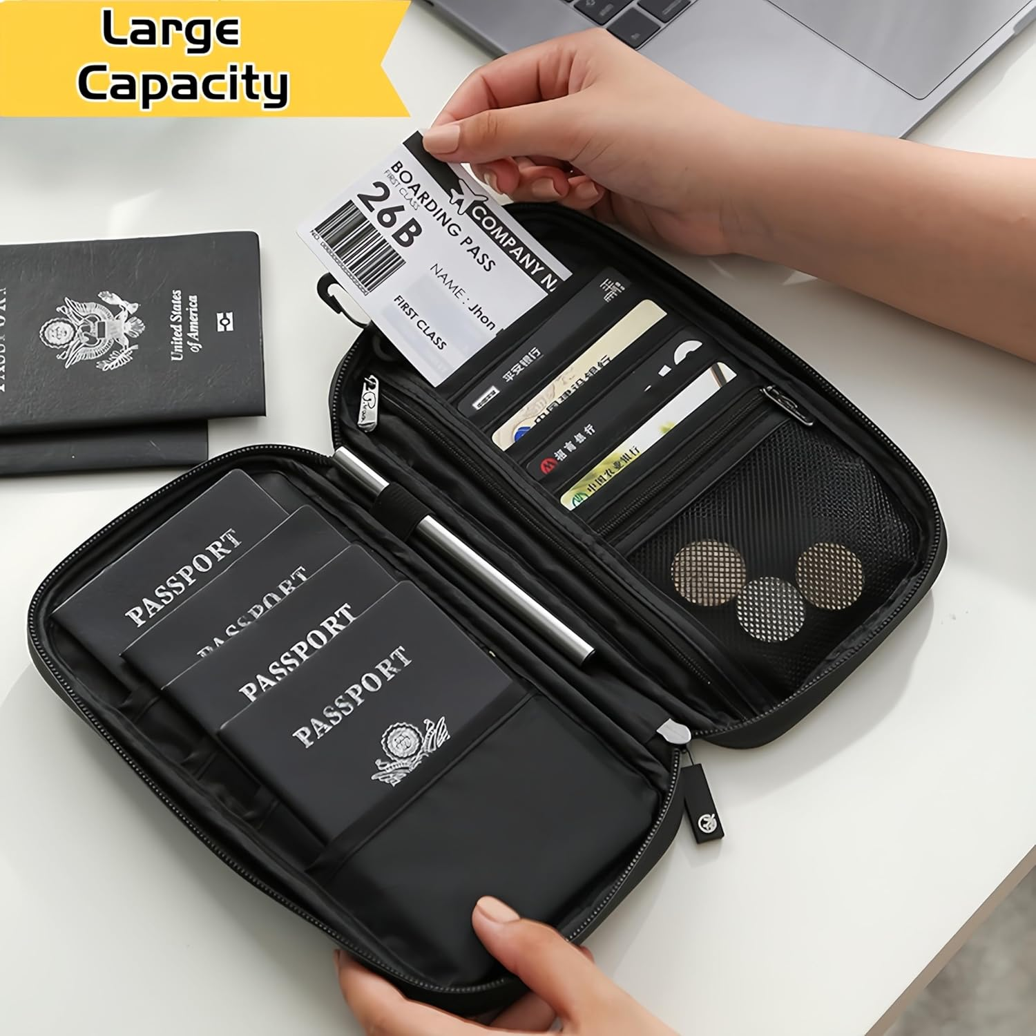 Wigmoa Family Passport Holder, RFID Blocking Passport Wallet for Women, Men, Travel Essentials Wallet, Waterproof Passport Holder Bag, Travel Document Organizer, S-ME (Light Gray) image number 5