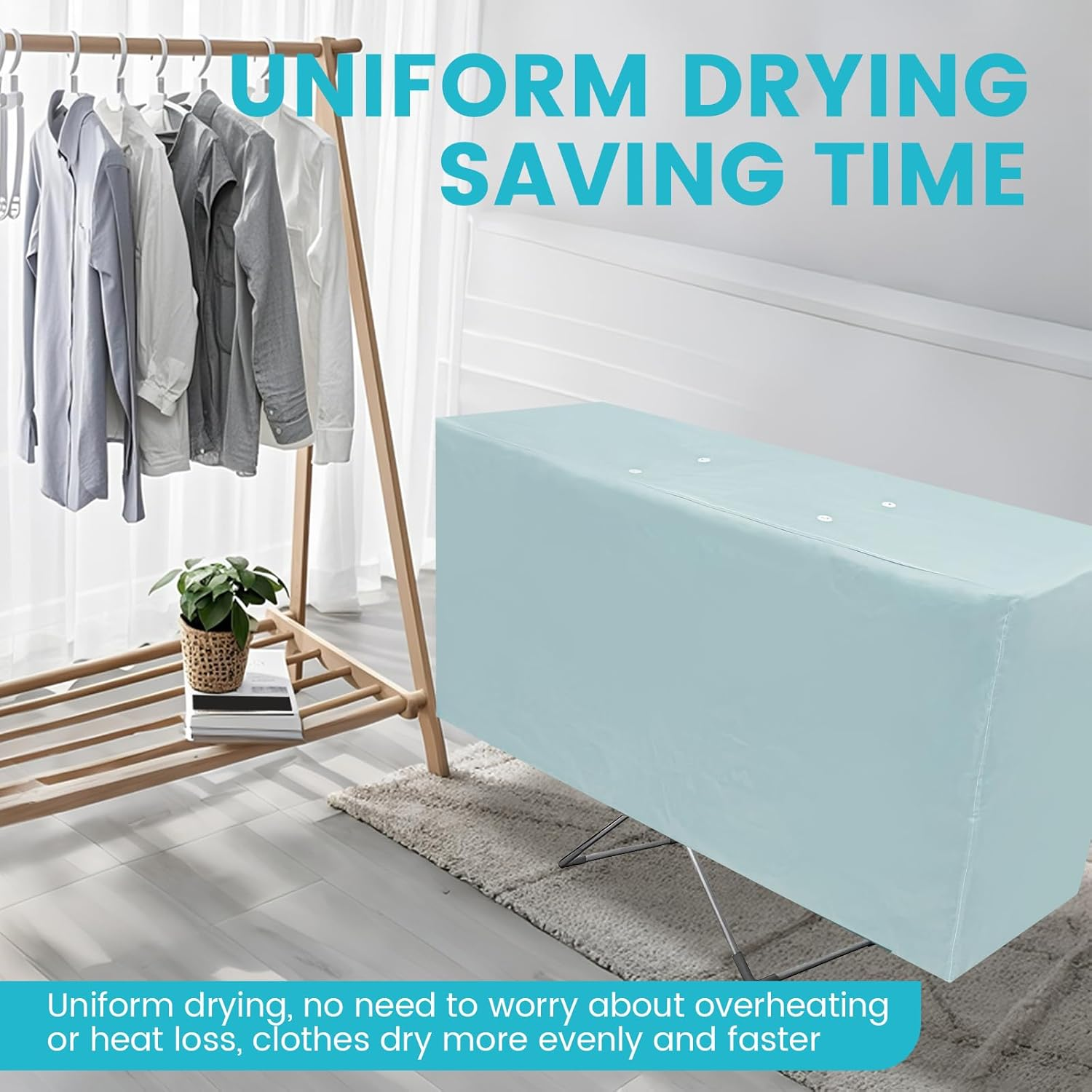 NIPUAEGO Heated Clothes Airer Drying Cover, Electric Heated Folding Clothes Dryer Airer Cover for Saving Drying Time and Energy Consumption 1460X530X740Mm (Grey) image number 6