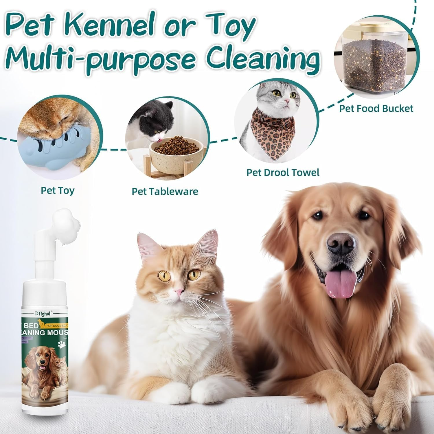 Pet Stain Cleaner Mousse &ndash; No-Rinse Foaming Carpet Cleaner for Dog & Cat Urine, Feces, Vomit &ndash; Safe for Pet Beds, Toys, Carpets, Odor Eliminator