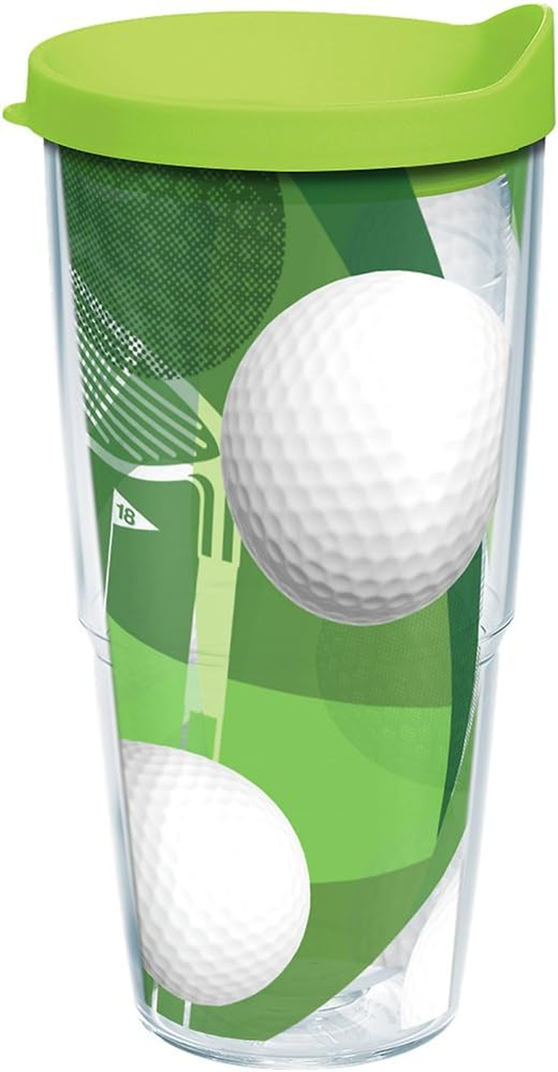 Tervis Golf Balls Wrap Bottle with Lime Green Lid, 24-Ounce, Beverage