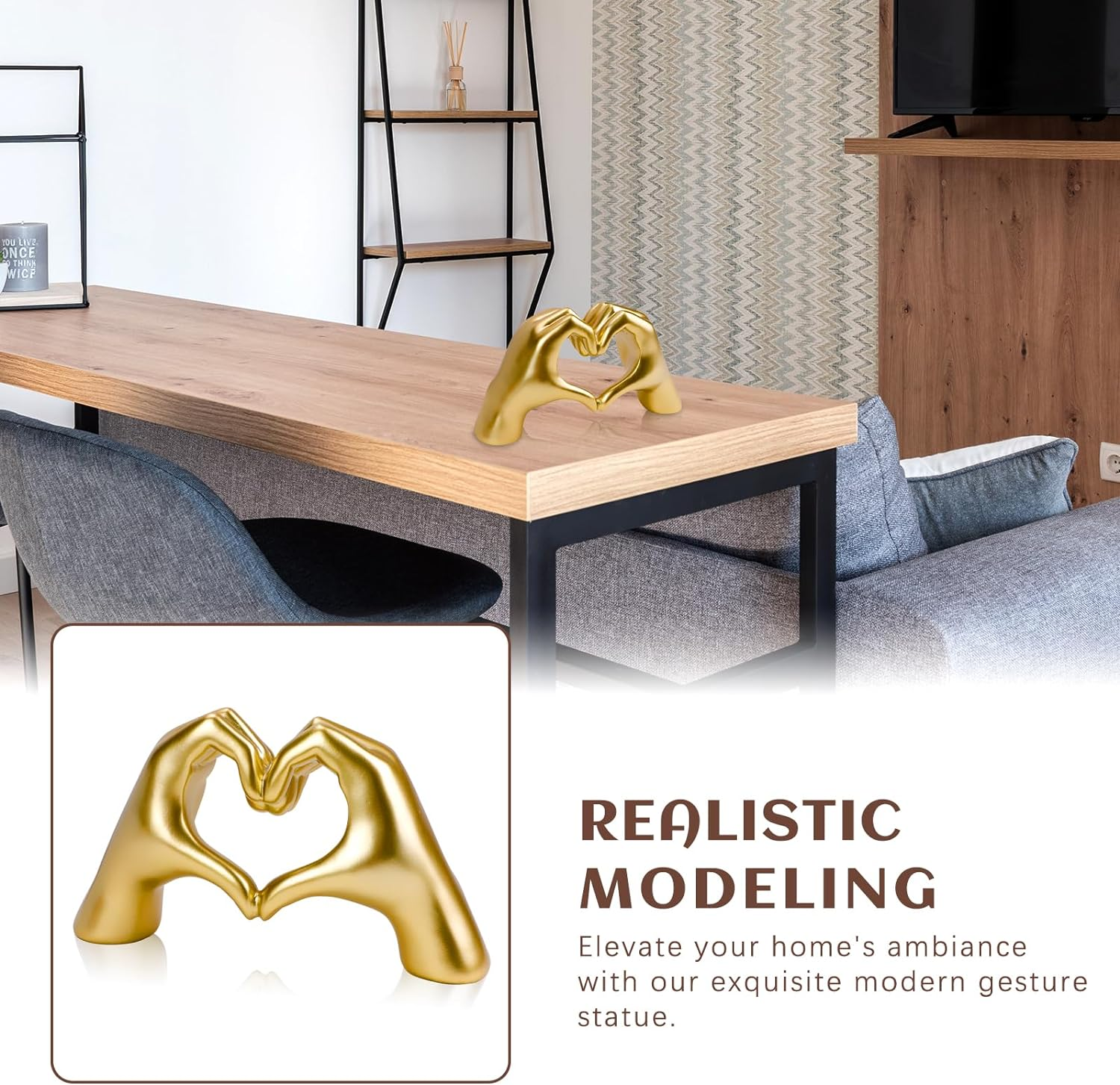 Modern Gesture Statue Home Living Room Decor, Resin Gold Love Finger Art Sculpture Decorative Ornament for Coffee Dining Table Centerpiece Wedding Home Desk Decor image number 6