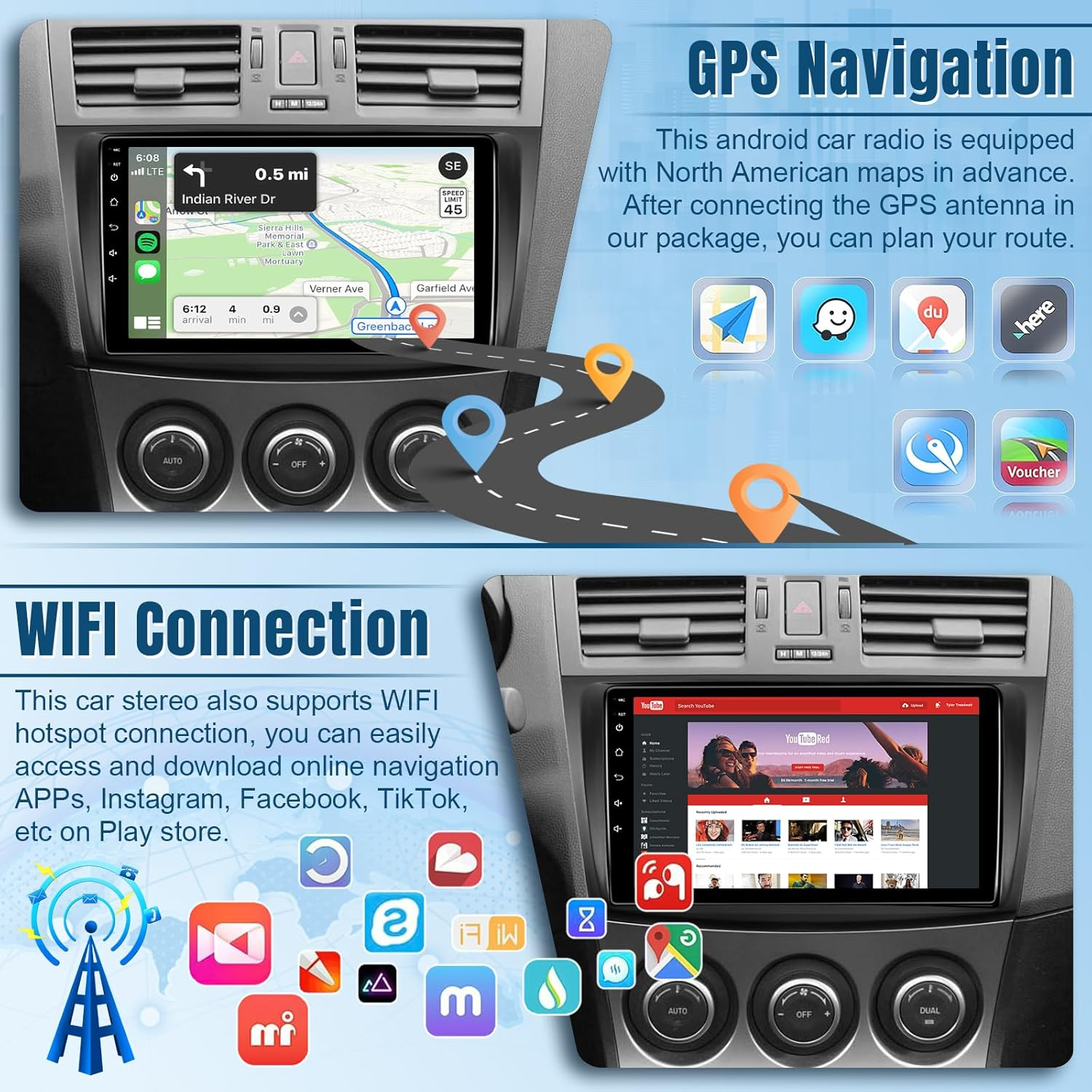 Naifay Android Car Radio for Mazda 3 2009 2010 2011 2012 2013 with Wireless Carplay Android Auto, 9Inch IPS Touch Screen for Mazda 3 Car Stereo with Bluetooth/Gps/Wifi/Swc/Split Screen/Backup Camera image number 5