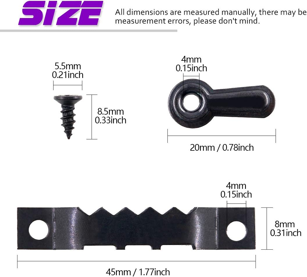 Swpeet 160Pcs Picture Hangers Kit Including 80Pcs Sawtooth Picture Frame Hanging Hangers Double Hole and 80Pcs Photo Frame Turn Button with Screws Perfect for Home Decoration - Black image number 6