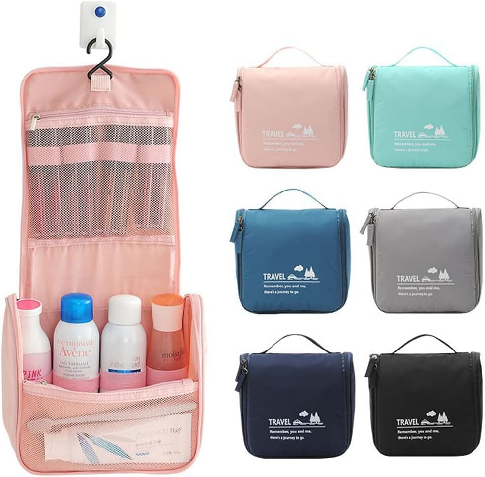 Flip Hook Type Polyester Fabric Travel Makeup Bag with Large Capacity Cosmetic, Portable Skincare Storage (Navy Bule)