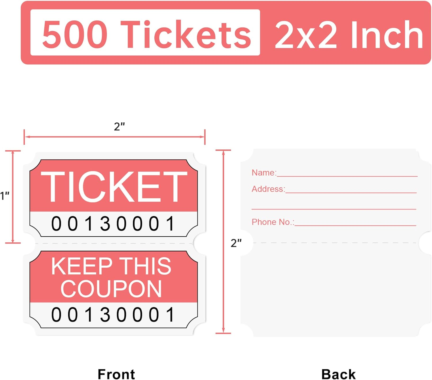 L LIKED 500 Red Double Raffle Tickets 50/50 Tickets for a Raffle or Drawing image number 2