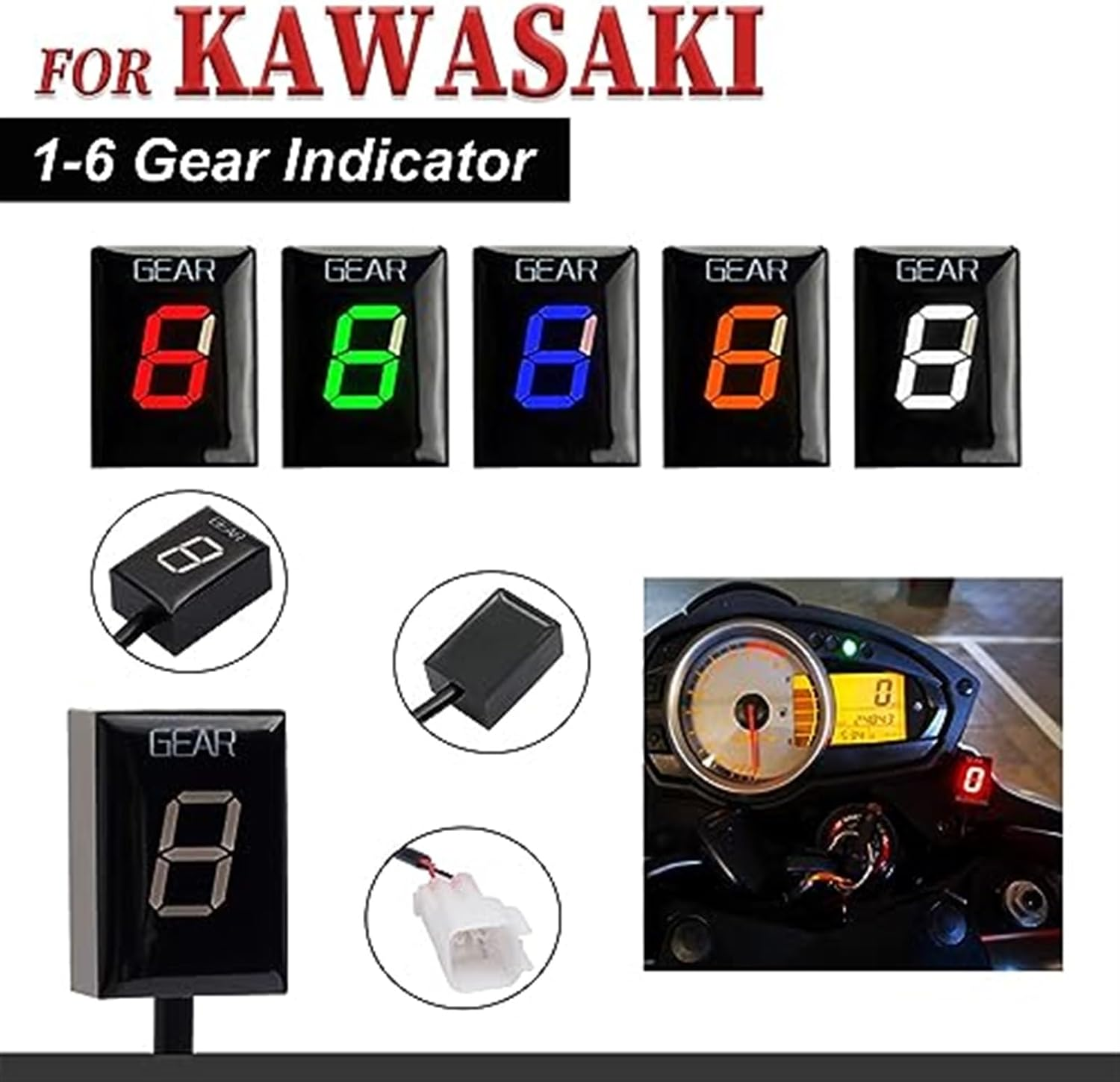 Motorcycle Accessories Gear Indicator, for VN900 VN 900 2006 2007-2010 Light 1-6 Gear Display Speed Indicator Meter Motorcycle Gear Indicator(Black Red) image number 3