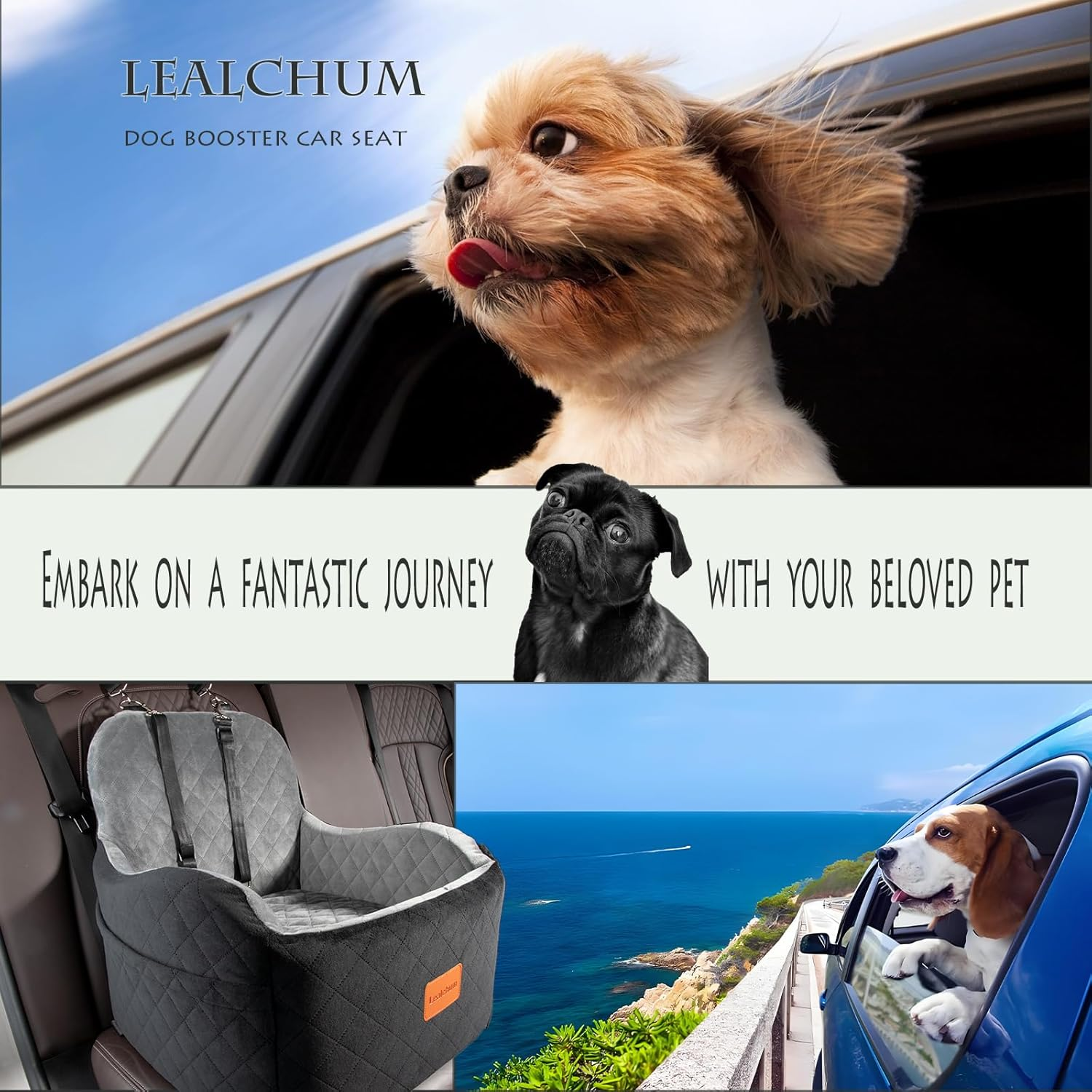 Lealchum Dog Car Seat for Small/Medium Dogs,6In Elevated Cushion,Fits in Front/Back Seat,Fully Detachable and Washable,2 Storage Pockets,Easy to Install (Red, Medium) - Blackish Green image number 2