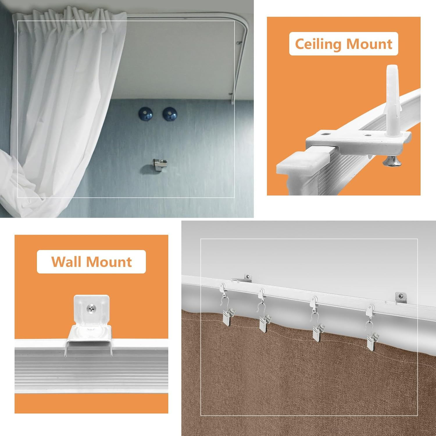 TOKPLNU Ceiling Curtain Track, Flexible Bendable Ceiling Curtain Track Curved Curtain Track 12Ft Ceiling Track for Curtains Room Divider Curtain Rail Track Ceiling Wall Mount for RV Curtain Bay Window