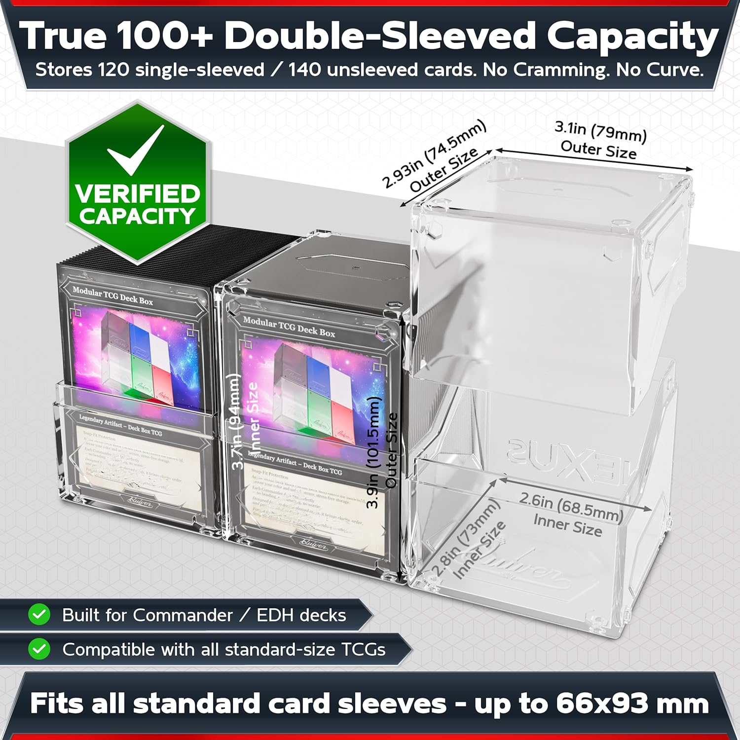 Quiver Time 360&deg; Modular Nexus Deckblock - Durable Stackable MTG Deck Box for Commander Fits 100+ Cards | Stylish 100 Card Deck Box MTG | Interchangeable TCG Decks Boxes (1 Pcs, Clear) image number 5