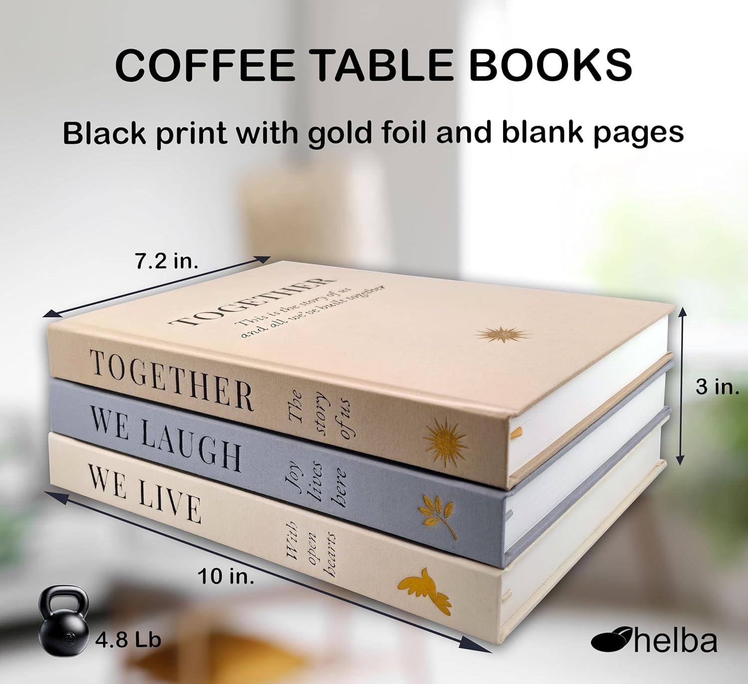 Helba Decorative Linen Book Set &ndash; Neutral Stacked Books for Shelf Decor, Family-Inspired Faux Covers with Blank Pages &ndash; Modern Accent for Coffee Table or Living Room (Set of 3) image number 5
