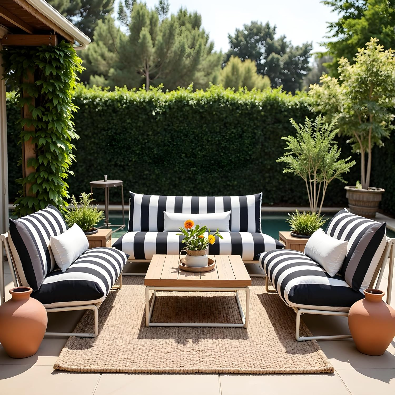 Rockin Cushions Black and White Stripe Outdoor Slipcovers, Compatible with IKEA HAVSTEN