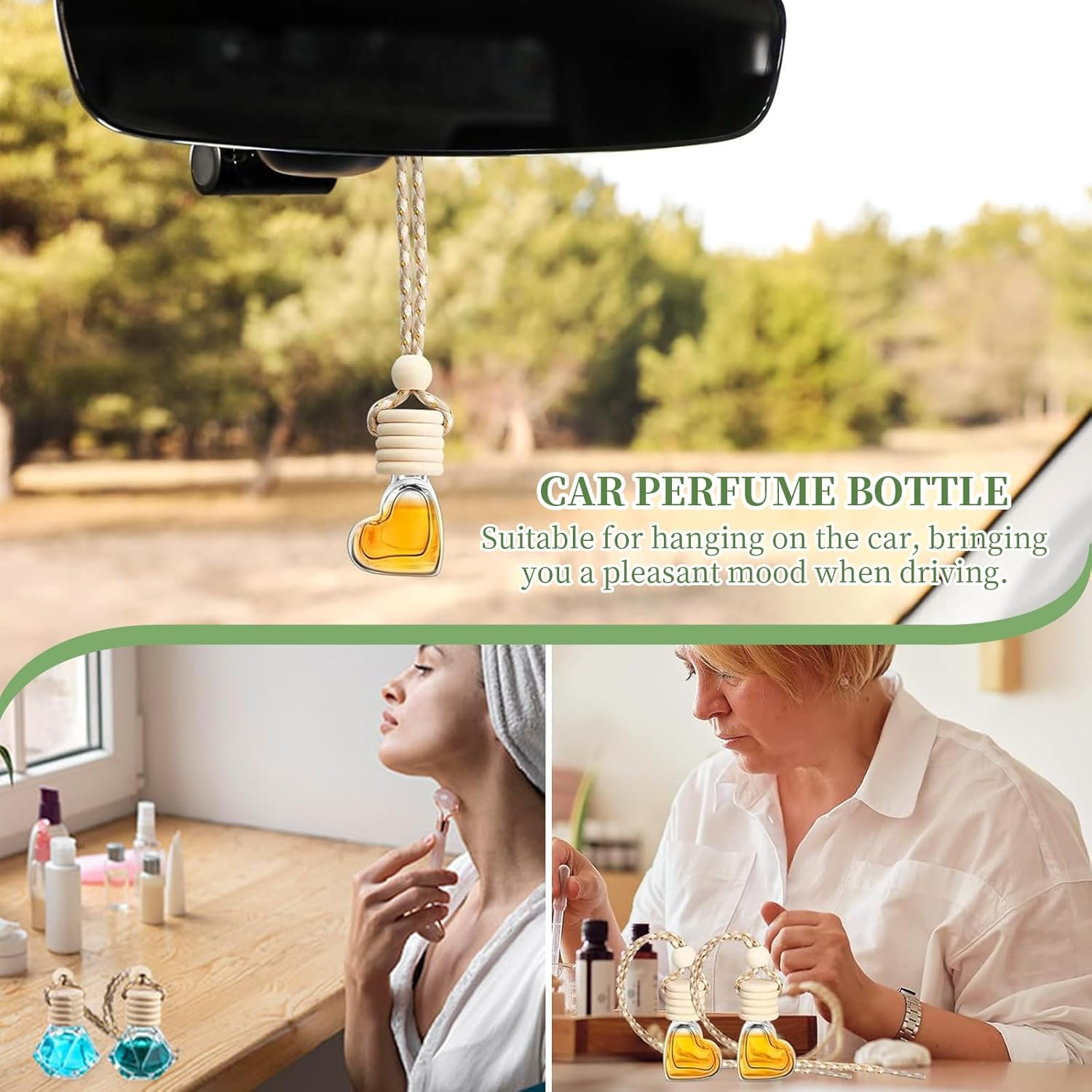 16 Pcs Car Aromatherapy Essential Oil Diffusion Bottle Car Hanging Pendant Ornaments with Wooden Caps and String, Reusable Clear Glass Empty Bottles, Perfume Containers Pendants for Automobile image number 2