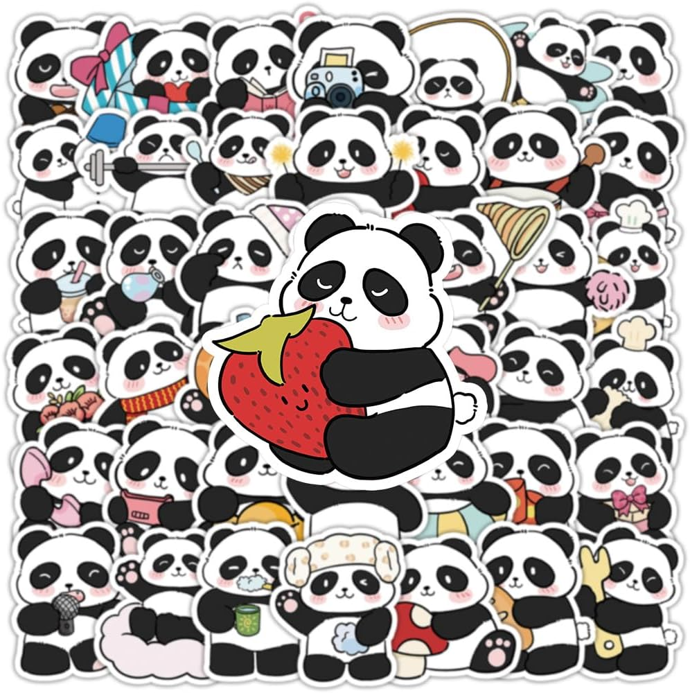 50PCS Panda Decoration Vinyl Decals Waterproof Stickers for Water Bottles Skateboard Luggage Laptop Motorcycle Bicycle Car image number 4