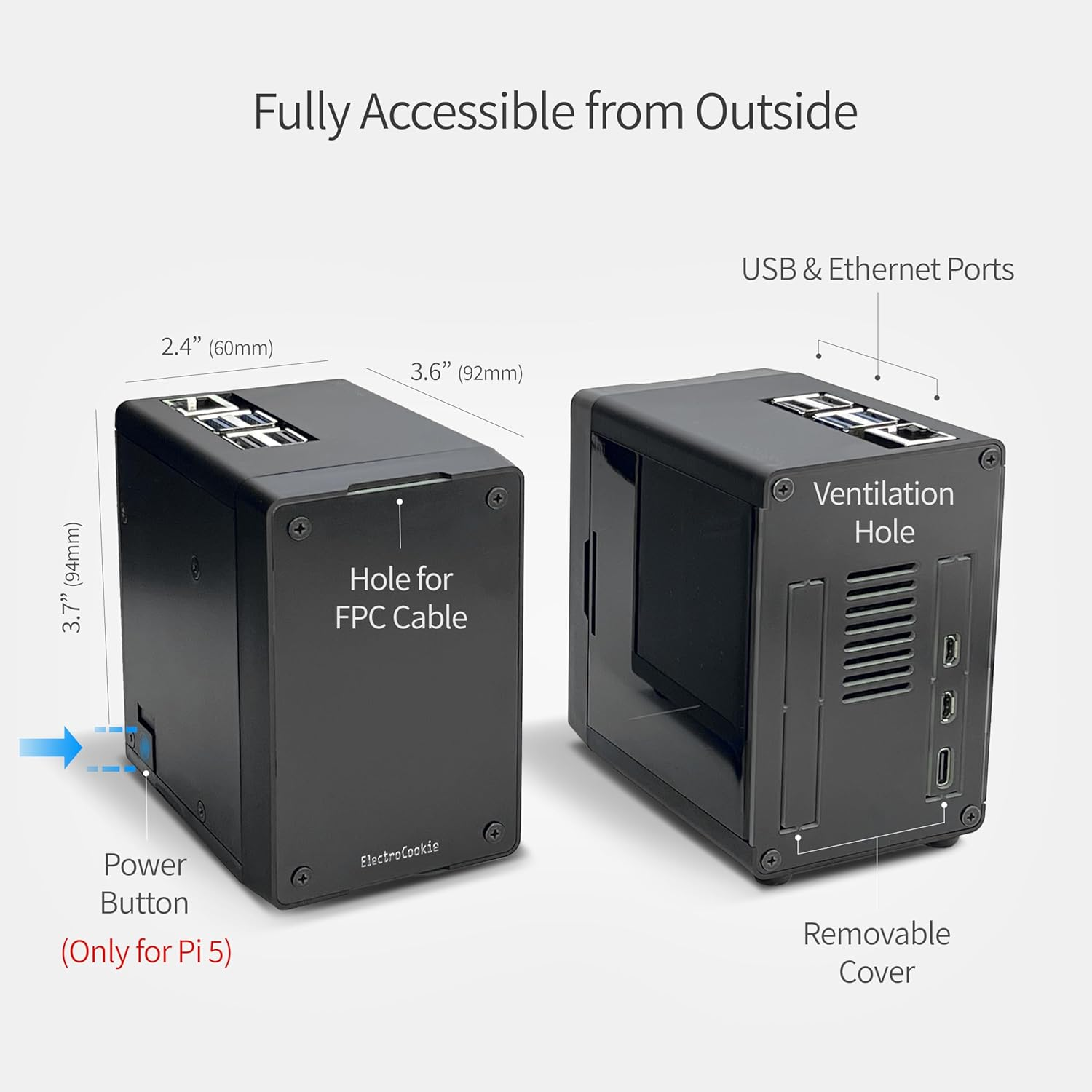 Electrocookie Mini PC Case for Raspberry Pi 5 with M.2 Nvme SSD Pcie HAT and Active RGB Lighting Cooler (Black Case + M.2 HAT[X1001])