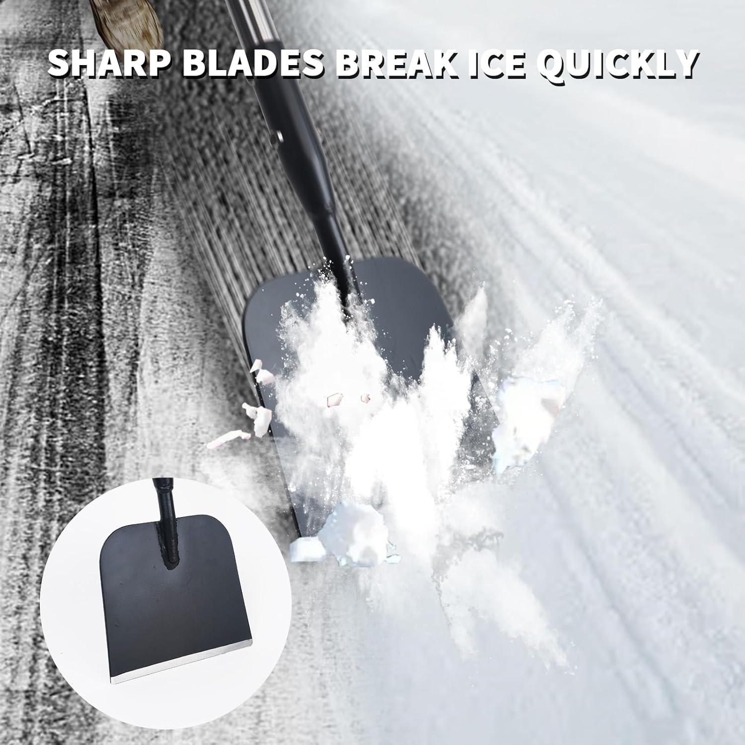 BARAYSTUS Snow Shovel, Sharp Flat Shovel with Adjustable Handle, Carbon Steel Ice Shovel, Multifunctional Cleaning Shovel, Weed Scraper with Handle for Walkway, Driveway image number 1