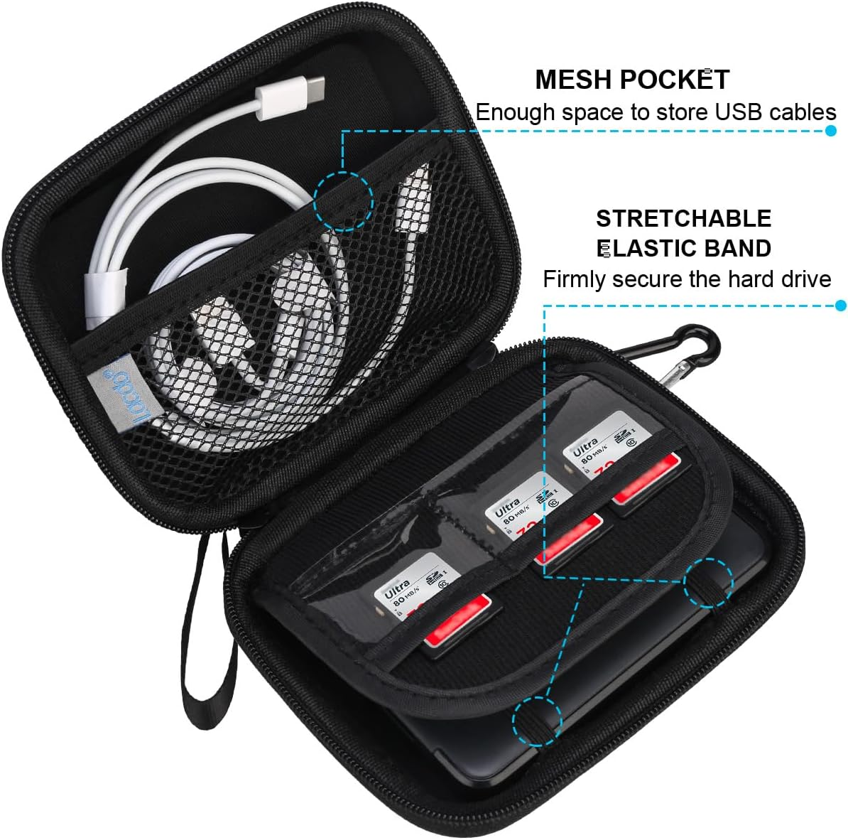 Lacdo Shockproof Hard Drive Case for Seagate Expansion Exclusive, Game Drive for PS4 Xbox, Backup plus Slim Portable External Hard Drive 1TB 2TB 4TB 5TB USB 3.0 2.5 Inch HDD Carrying Travel Bag,Black - Blue image number 5