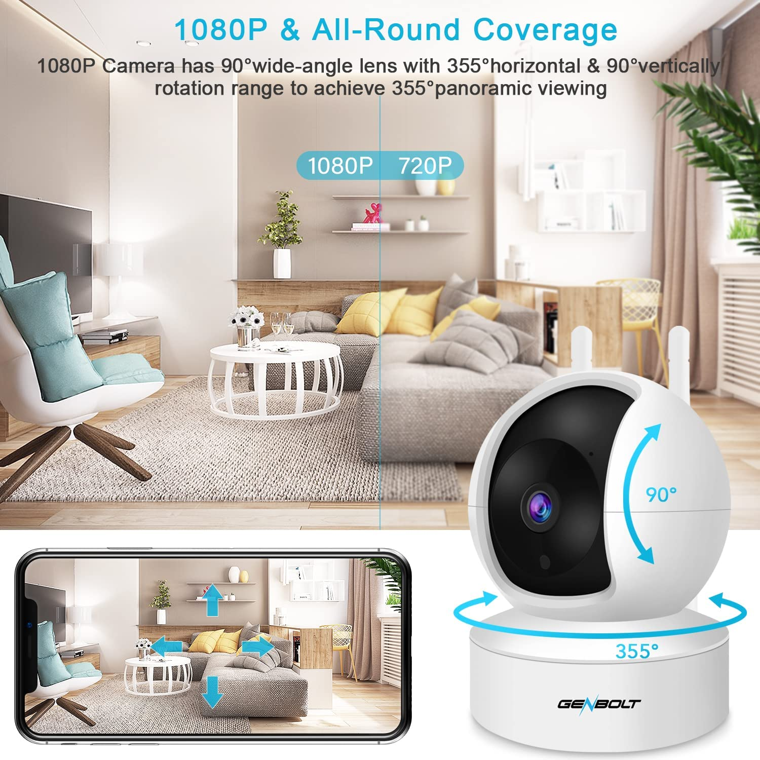 [Auto Tracking] Home Security Camera Wifi, GENBOLT Indoor Baby Monitor Surveillance Camera with Humanoid Detection, Nanny Pet Cam with Auto Cruise,1080P Loop Recording with Audio Baby Cry Alarm (2024) image number 4