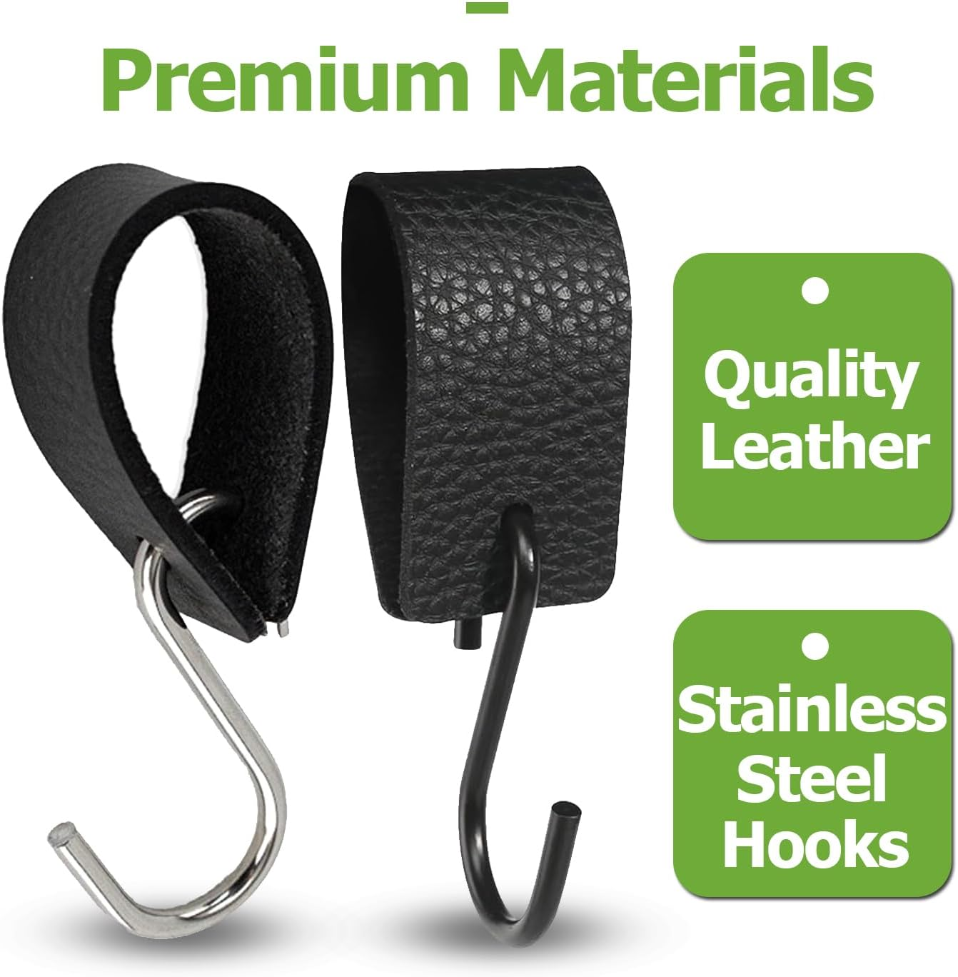 Bestgle 10 Pcs Leather S-Hooks Set, Multifunctional Black S Metal Hooks for Hanging, Hangers Hooks with Leather Loop for Kitchen, Bathroom, Camping Outdoors and Office image number 3