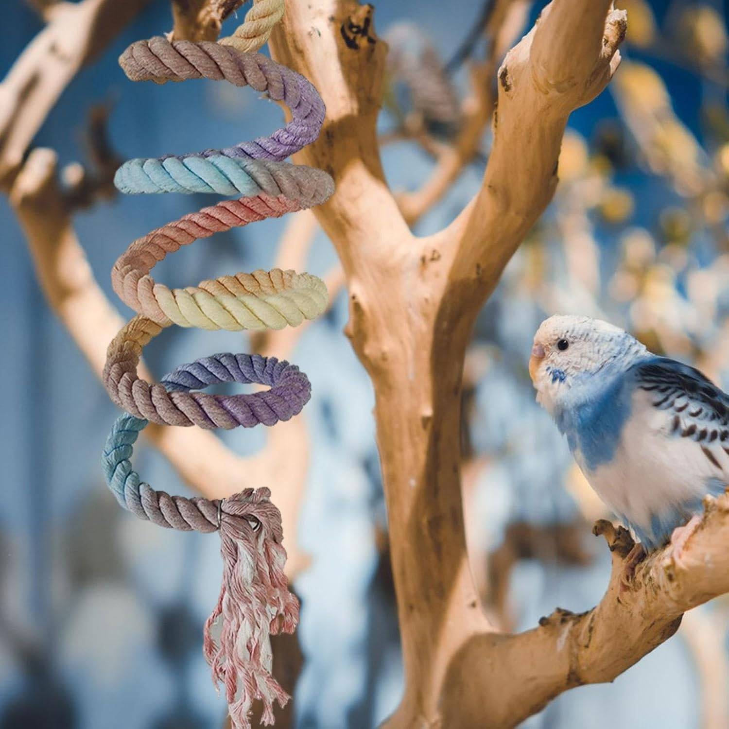 Fewnvwa Bird Spiral Rope Barsch Cotton Colored Bird Cage -Accessories 150 Cm Parrot Swing Barsch Climbing Rope for Waveless Conures, Gradient image number 5