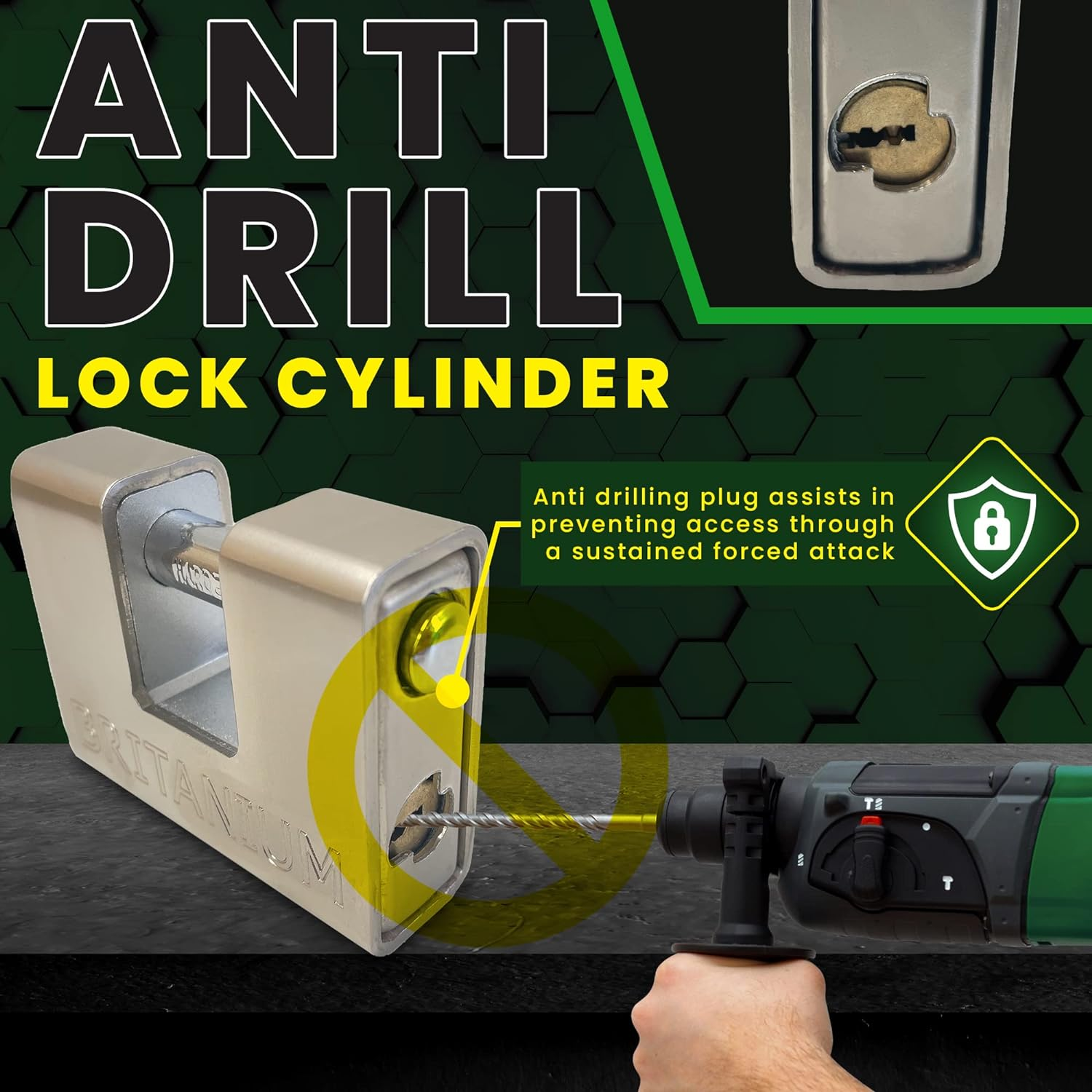 BRP/74 [Armoured] Shipping Container Padlock - [Anti Drill Cylinder] - Heavy Duty Lock for Storage Unit, Motorbike, Shed & Garage Silver image number 5