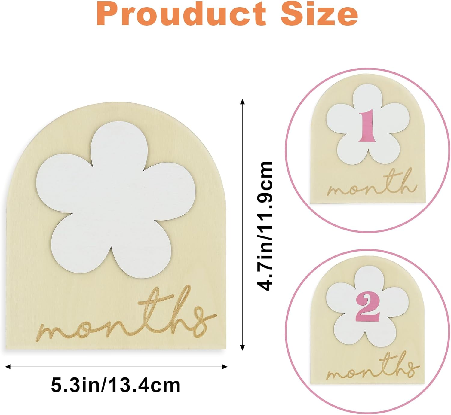 Flower Monthly Baby Milestone Cards, 1-12 Months Interchangeable Month Baby Milestone Signs, Months Baby Milestone Wooden Circles, Baby Announcement Sign, Newborn Photo Props (Wooden)