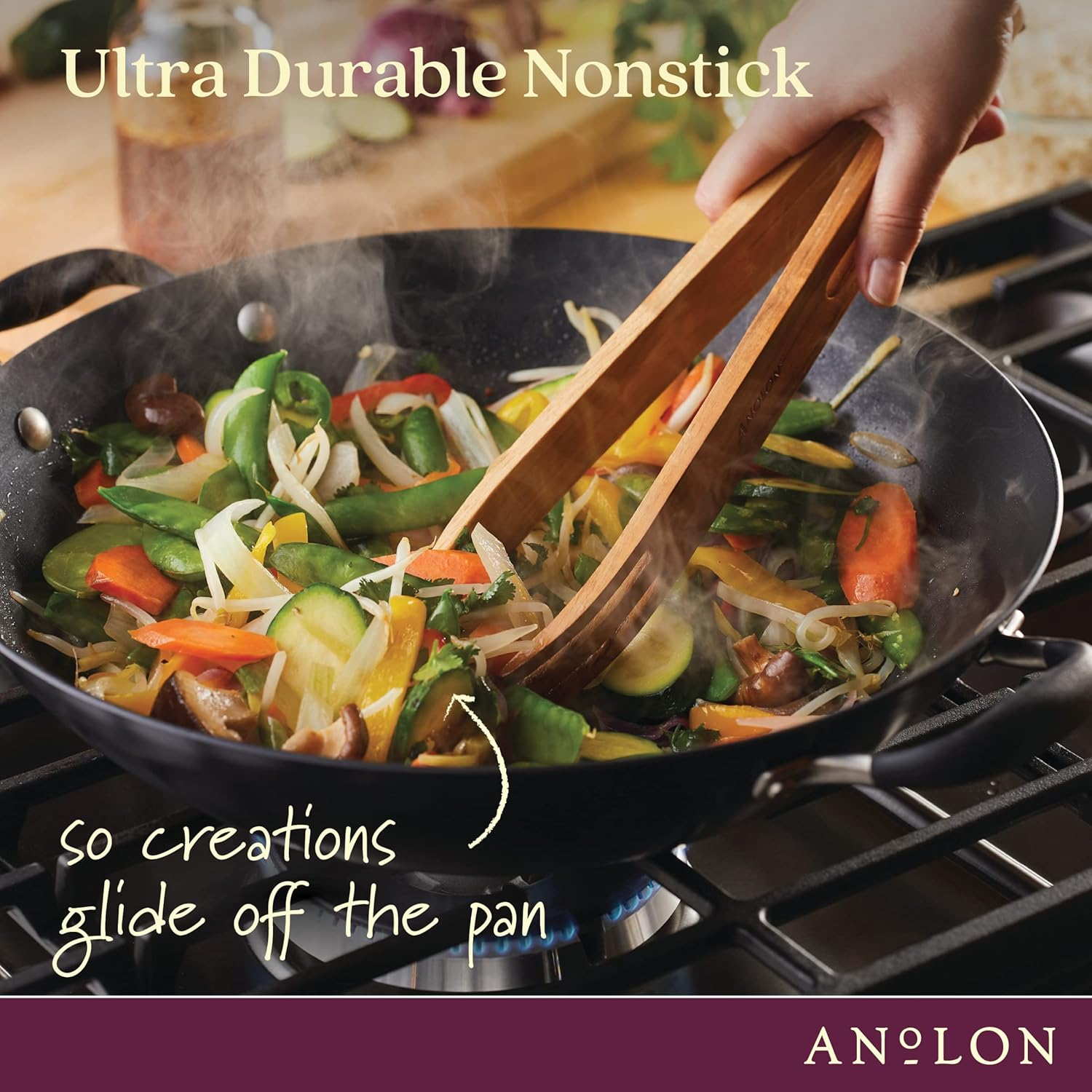 Anolon Advanced Home Hard-Anodized Nonstick Open Stock Cookware- Woks (14-Inch Covered Wok, Onyx) image number 7