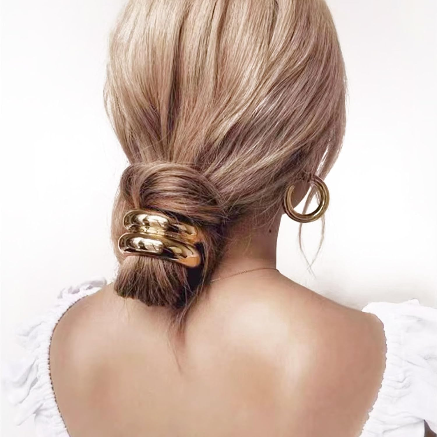 3 Pieces Metal Hair Ties Ponytail Holders Durable Elastic Bands Stylish Lightweight Accessories Comfortable Fit Suitable for All Hair Types(Gold) image number 5