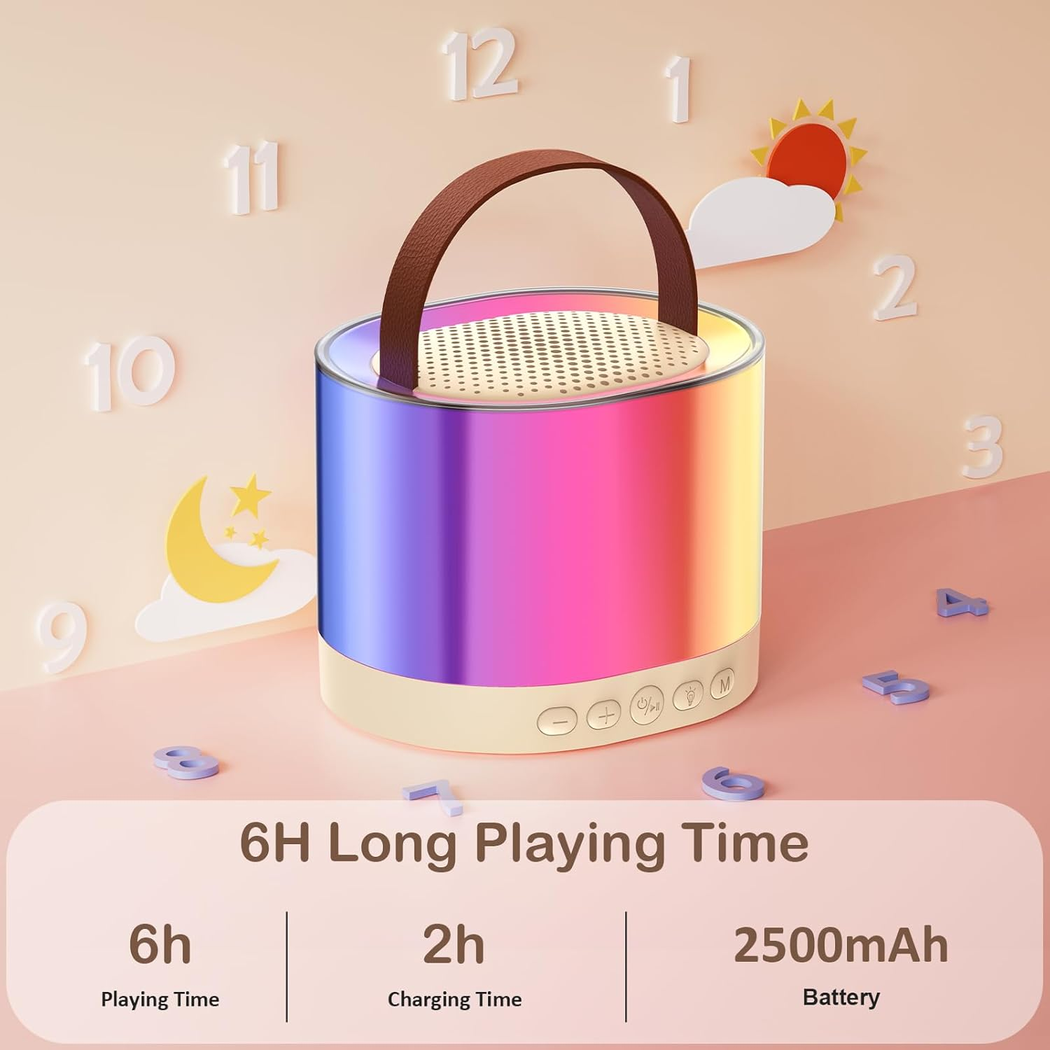 JYX Mini Karaoke Machine for Boys and Girls, Portable Bluetooth Speaker with 2 Microphones, Support TF/AUX Input/Funny Magic Voice, Gifts for Birthday Party (Beige-2Mic) image number 4