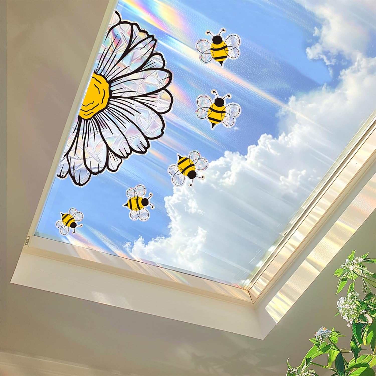 Bee and Sunflower Suncatchers Stickers Prism Glass Decor Anti-Collision Stickers for Birds Vinyl Window Clings Glass Decal for Home Mirror Sticker Flower Window Gels(Bee and Flower) image number 6