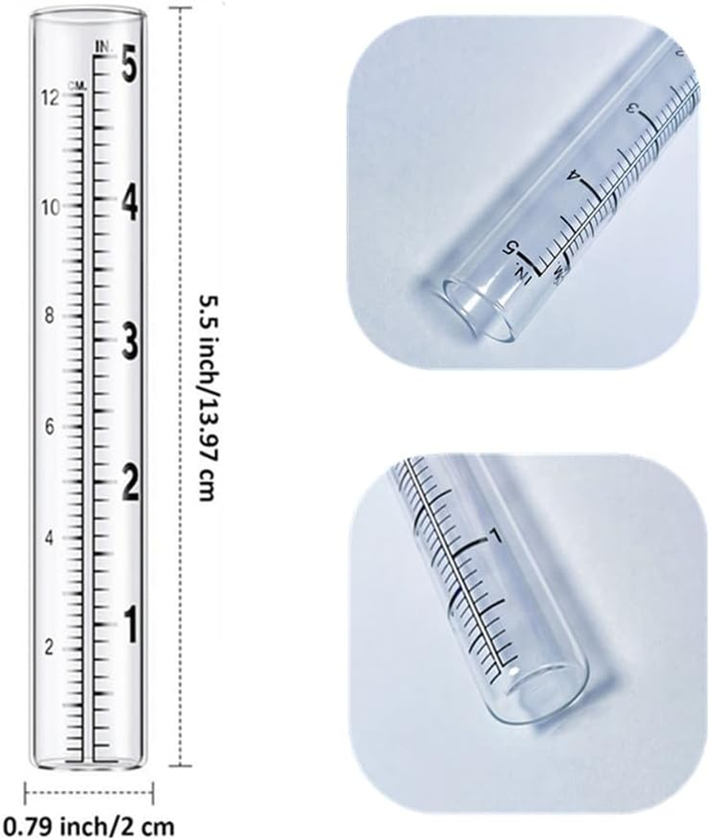 Rain Gauge,Granmagazz 4Pcs Rain Gauge Replacement Glass Tube, Garden Glass Rain Gauge, Glass Measuring Gauge Outdoor Rain Gauge with Scales for Home Garden Farm, Clear image number 4
