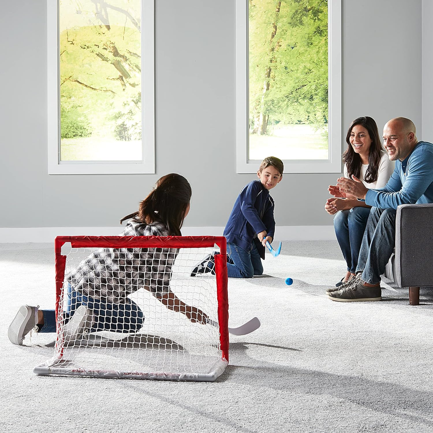 Franklin Sports NHL Kids Mini Hockey Set - Includes 1 Knee Hockey Goal - 2 Mini Hockey Sticks + 2 Foam Balls - Indoor Toy Mini Hockey Goal + Sticks Set,Red image number 1