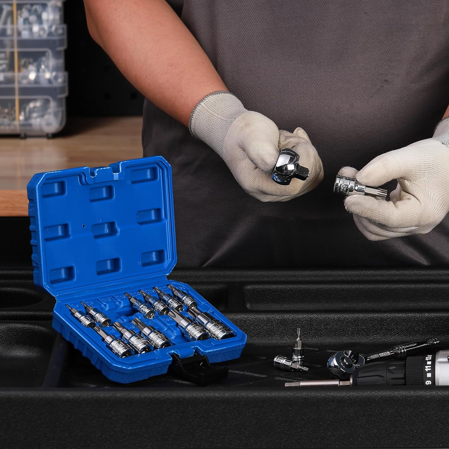 CASOMAN 14-Piece 1/4-Inch, 3/8-Inch & 1/2-Inch Drive Torx Bit Socket Set, T6-T60, Torque Bit Set, Torx Socket Set, CR-V & S2 image number 2