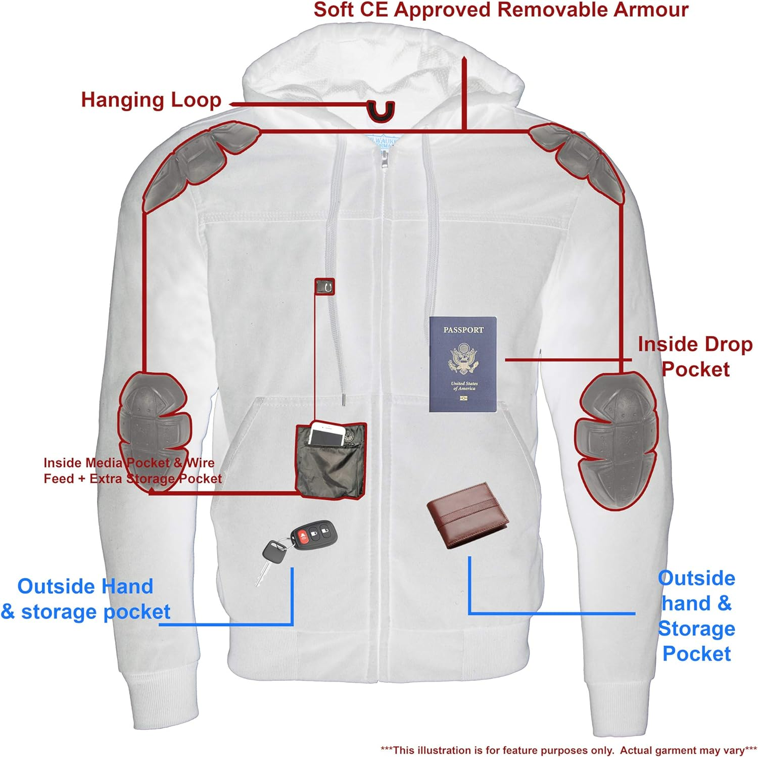 Milwaukee Leather MPM1788 Men'S Black CE Approved Armored Riding Hoodie with Aramid by Dupont Fibers - X-Large image number 5