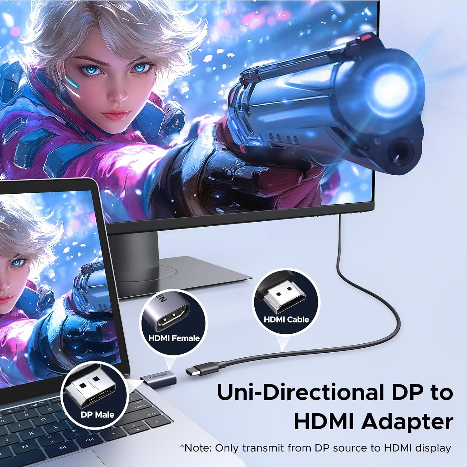 UGREEN 2-Pack 4K Displayport 1.2 to HDMI 2.0 Adapter Unidirectional Male to Female Converter Aluminum Compatible with Desktop, Laptop, Monitor, HDTV, AMD, NVIDIA image number 3