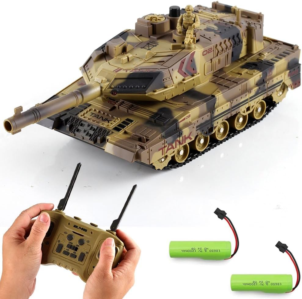 Remote Control Tank, RC Army Tank Toy, 2.4G 13-Channel RC Military Vehicles with Rotating Turret, Light Smoke and Sound, Best for 6 7 8 Boys Kids Xmas Military Toys (Yellow) image number 6