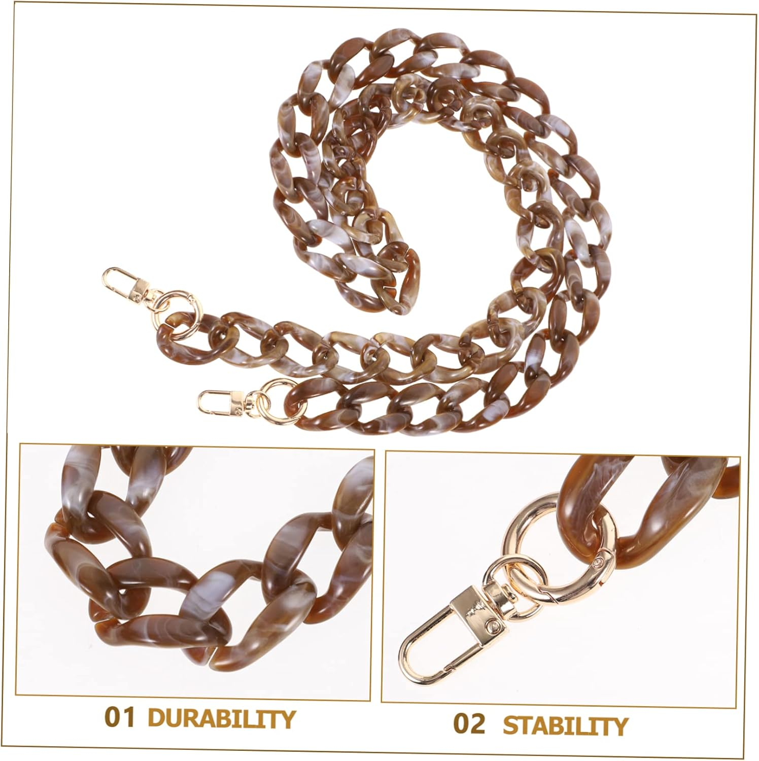 TEHAUX Detachable Handbag Chain Strap 120Cm Coffee Acrylic Fishbone Link Bag Chain Replacement for Shoulder Bags DIY Purse Accessory - Blue image number 3