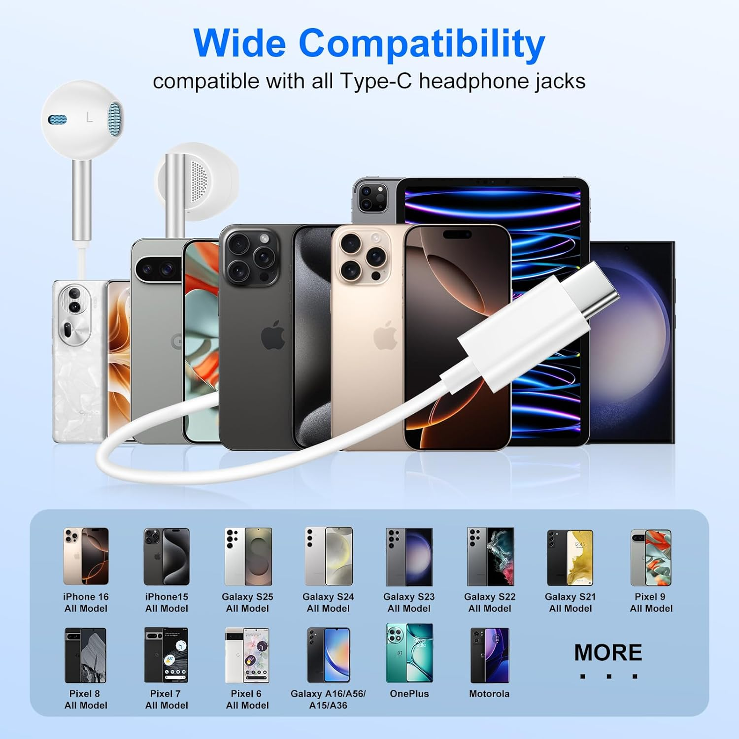 USB C Headphones Wired Earbuds for Iphone 16E/16 Pro Max/16 Pro/16 Plus/16/15,Android Type C Hifi Stereo Earphones Wired with Mic & Volume Control for Samsung Galaxy S25 Edge/S24 Fe,Google Pixel 9/8/7 image number 1