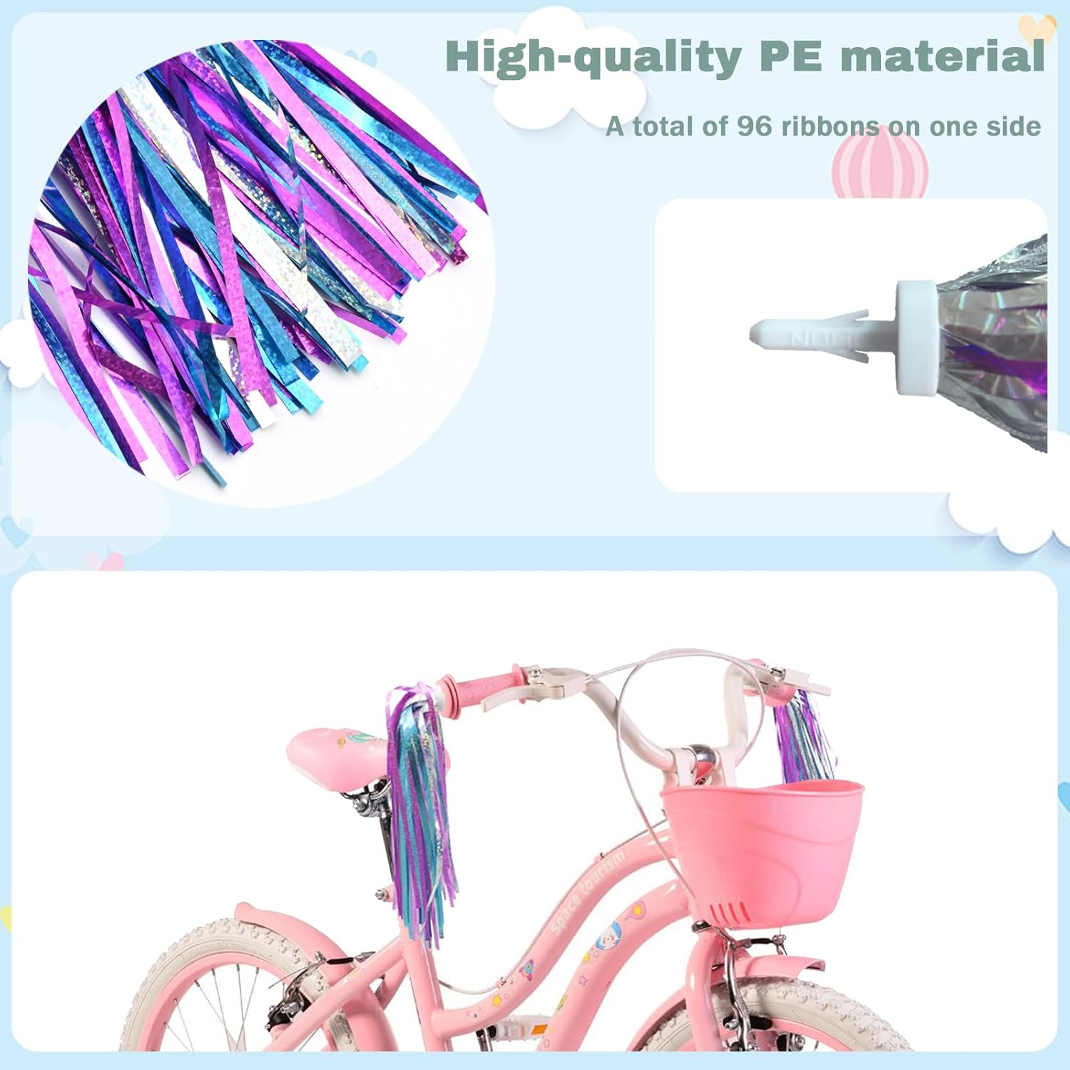 Kids Bike Bell with 2 Pcs Bike Streamers for Girls, Bicycle Pinwheel for Boys Girls Cute Children'S Bike Accessories
