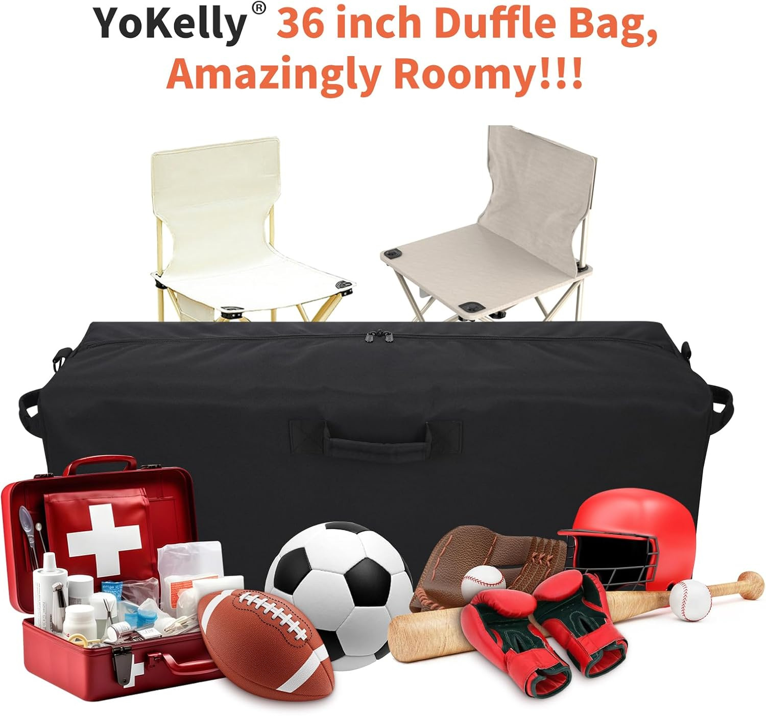 Yokelly 100L Large Duffle Bag - 36 Inch Heavy Duty Luggage Bag for Travel/Camping - Black, Black-Pro, 36&rdquo; X 13&rdquo; X 13&rdquo;, Large Duffel Bag image number 1