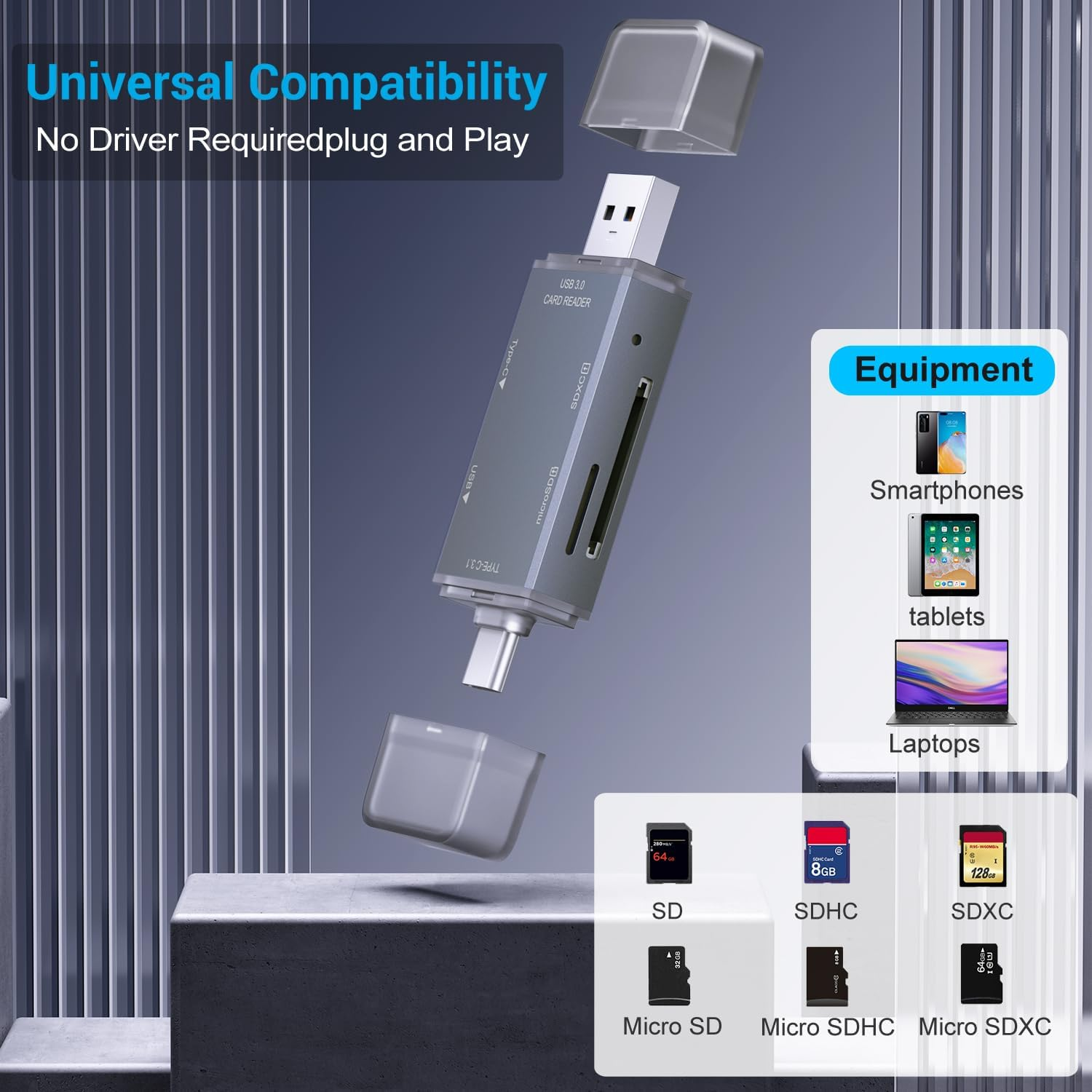 External Memory Card Readers, 6 in 1 USB 3.0 Card Reader, Aluminum Dual Connector USB C SD Card Reader Compact Flash Reader OTG Adapter Supports Tf/Sd/Microsd for Iphone, Laptop,Tablet,Camera Etc. image number 6