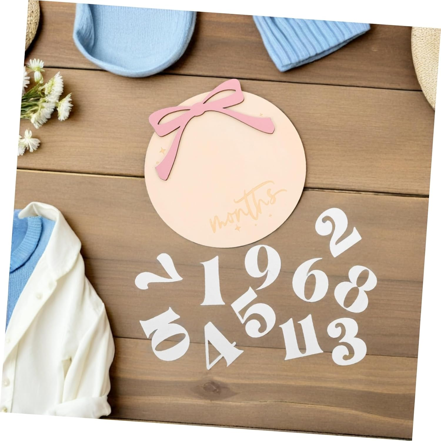 Hohopeti Newborn Calendar Monthly Milestone Wooden Discs for Photoshoots Growth Documentation Boy Girl Milestone Signs image number 5
